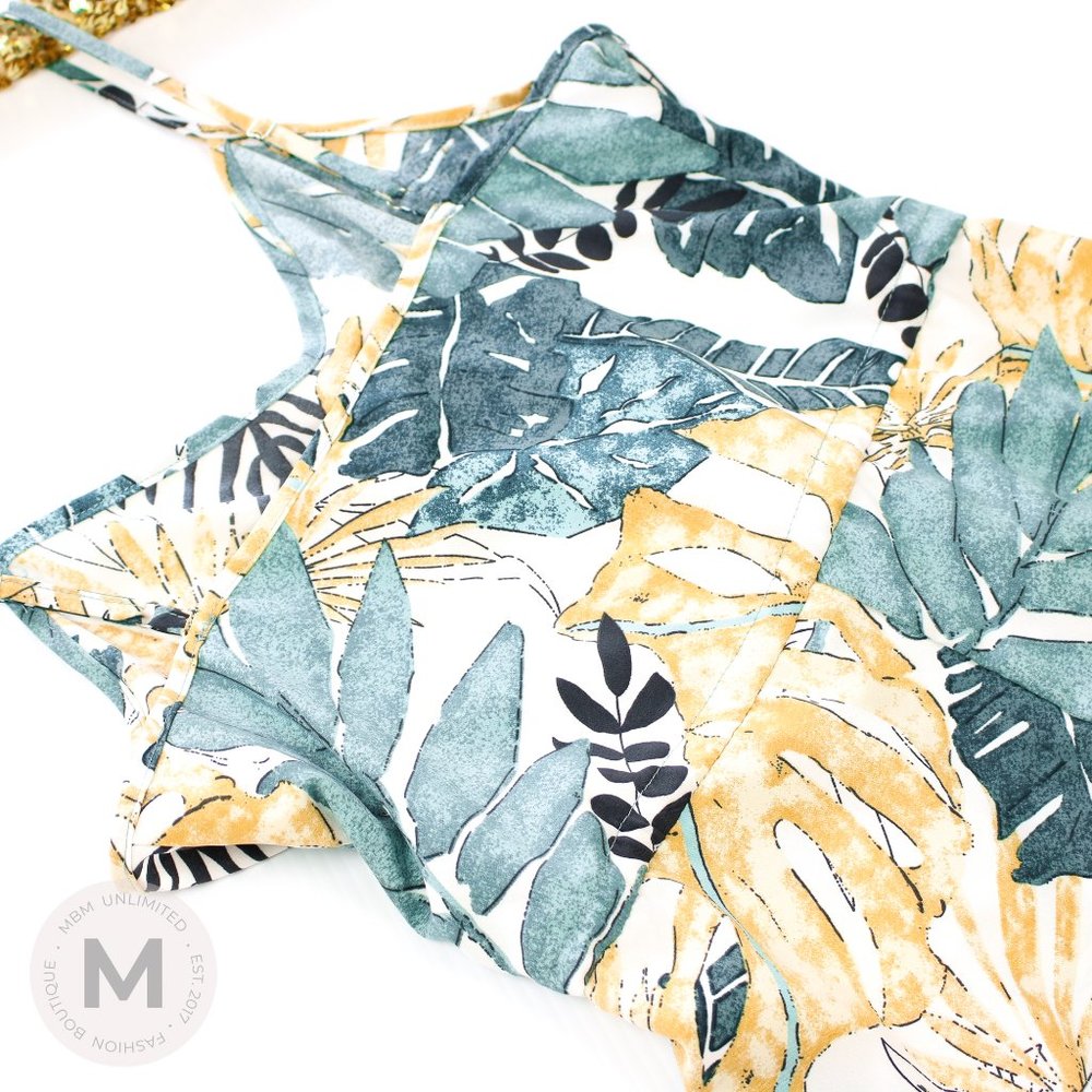 White Green Tropical Print Ruffle High Low Dress - Picture 8 of 9